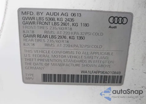 2014 Audi Q5 2.0T Premium from USA, damaged, VIN WA1LFAFP9EA010849